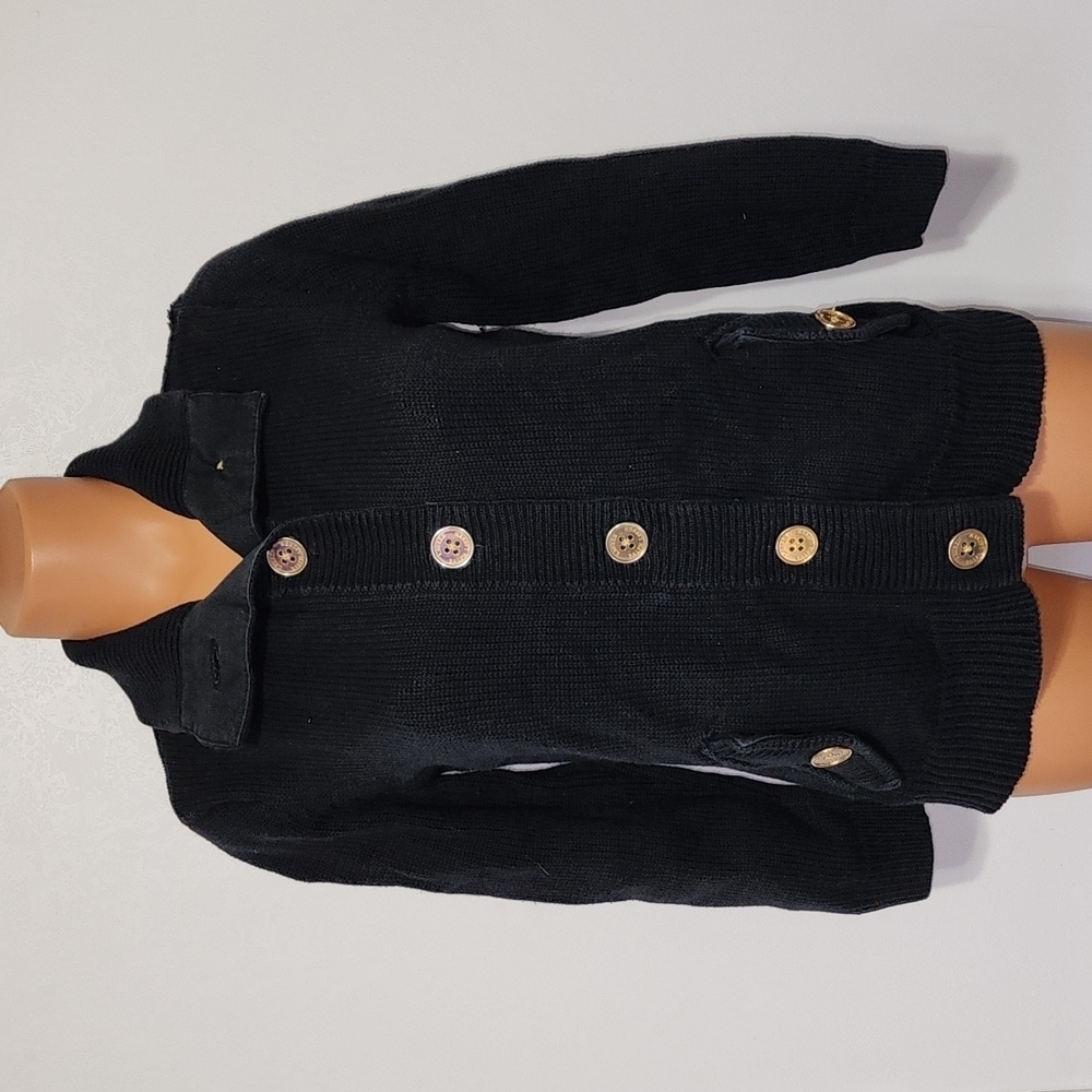 Lauren Ralph Lauren Knit Buttondown Cardigan Sweater Black Size Medium Petite